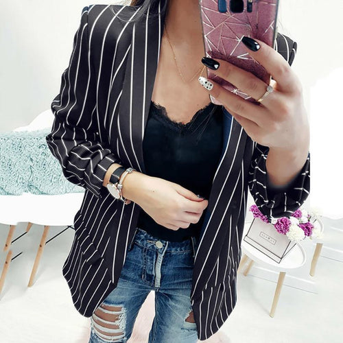 Coats Blazers Fashion Ladies Long Sleeve Striped Stylish Jacket Duster Blazer Coats And Jackets Women 2018jul27